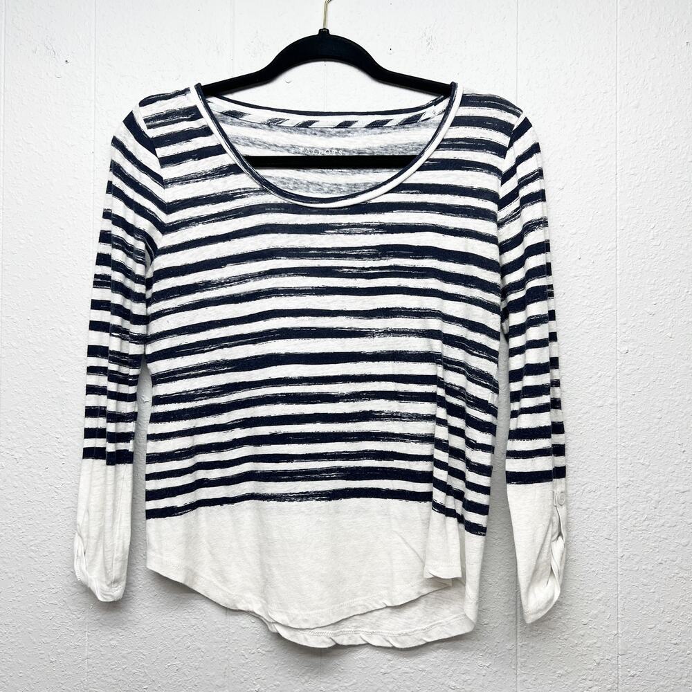 Talbots Linen Cotton Striped Top Womens XS Breathable Stretch Minimalist Beachy